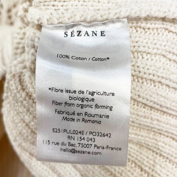 Like New Sezane Abby 100% Cotton Crochet Cropped Sweater Ecru tag L, S-M fit - Picture 7 of 8